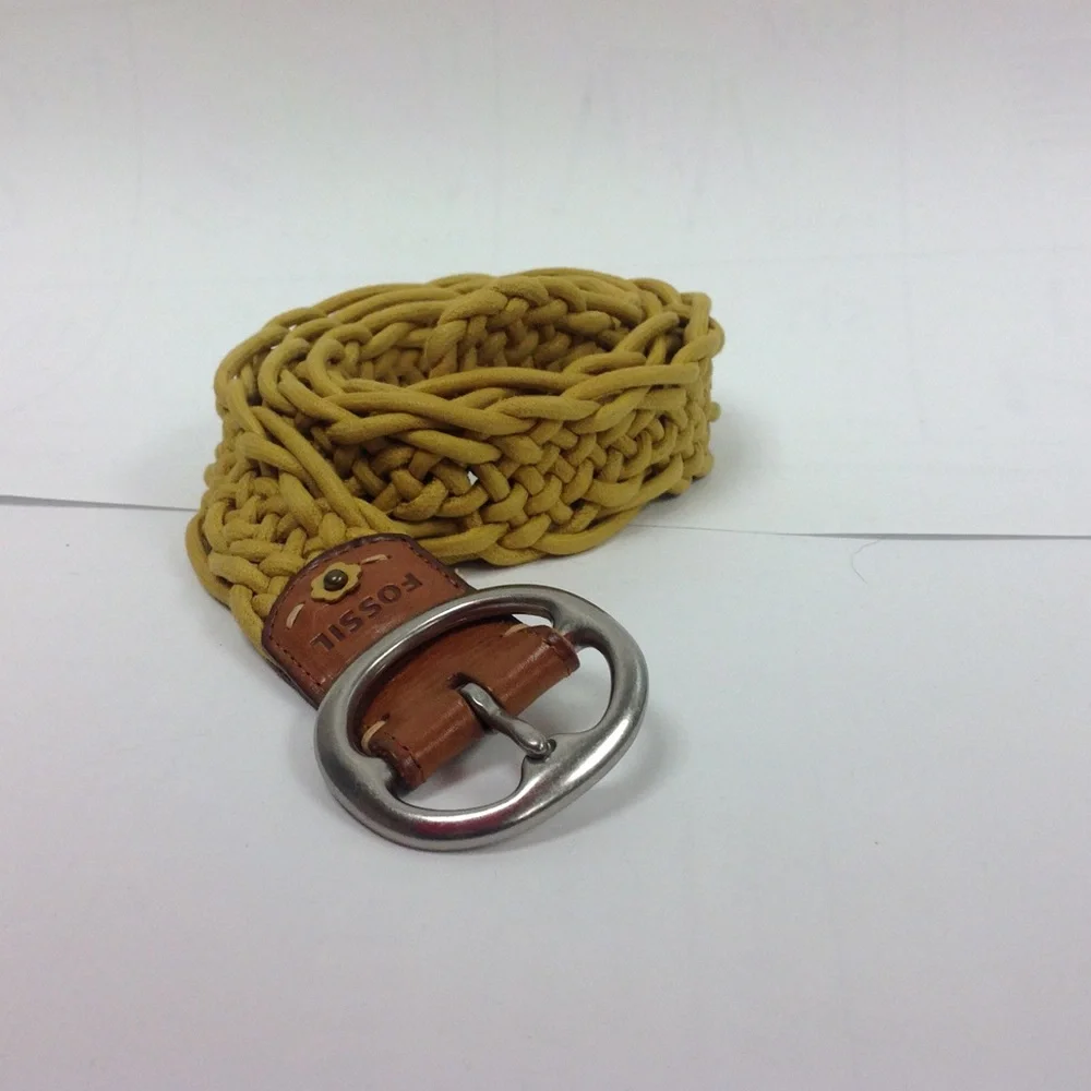Fossil Yellow Braided Belt Leather Buckle